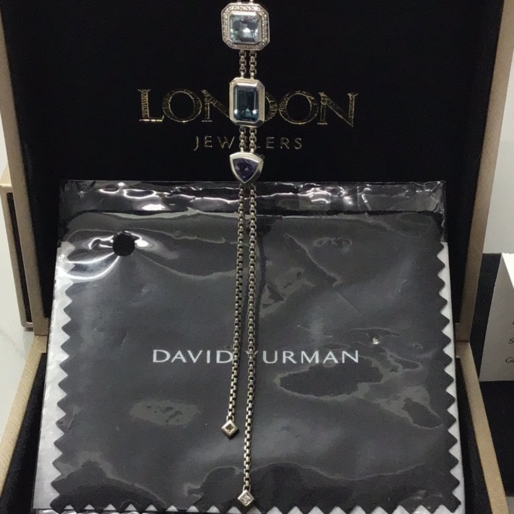 David Yurman Novella Y Neclase Blue Topaz and Pave Diamonds - Picture 10 of 16